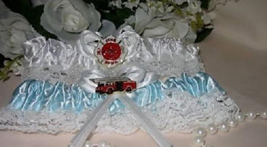 زفاف - Wedding Reception Ceremony Party  Fireman Firefighter Maltese Bridal Garters 2 psc Set