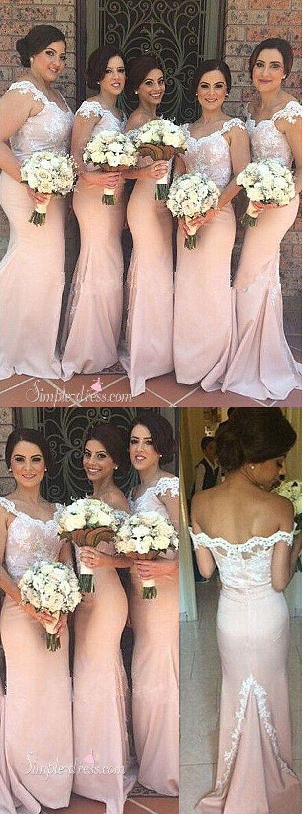 Wedding - Mermaid Bridesmaid Dress - Pink Off-the-Shoulder Appliques
