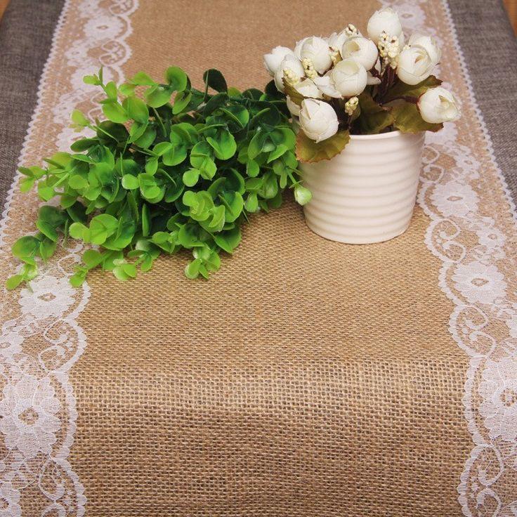 Mariage - Rustic Jute Lace Wedding Table Runner