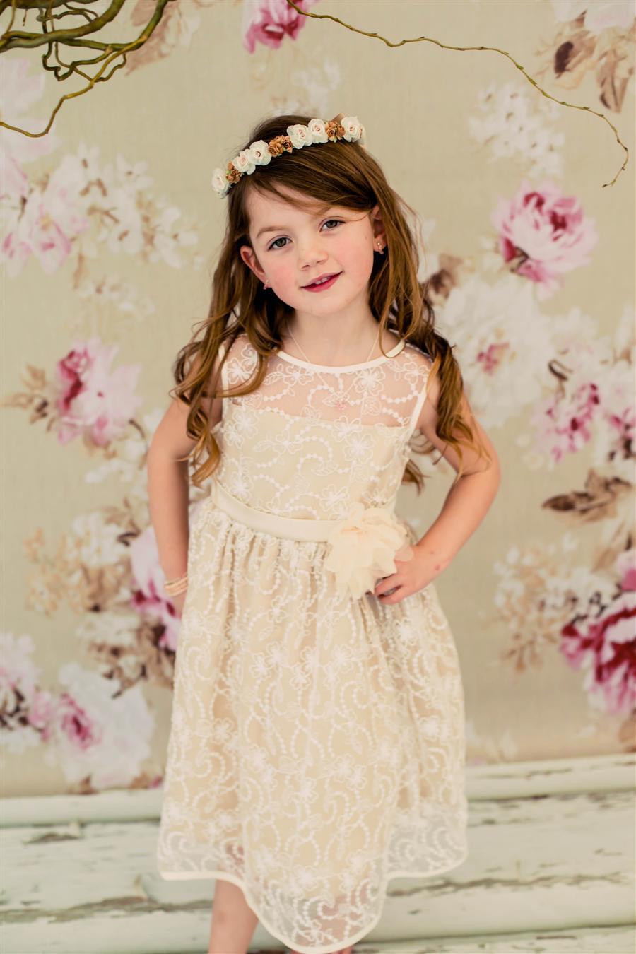 Wedding - Lovely Lace Flower Girl Dress with pin on Flower