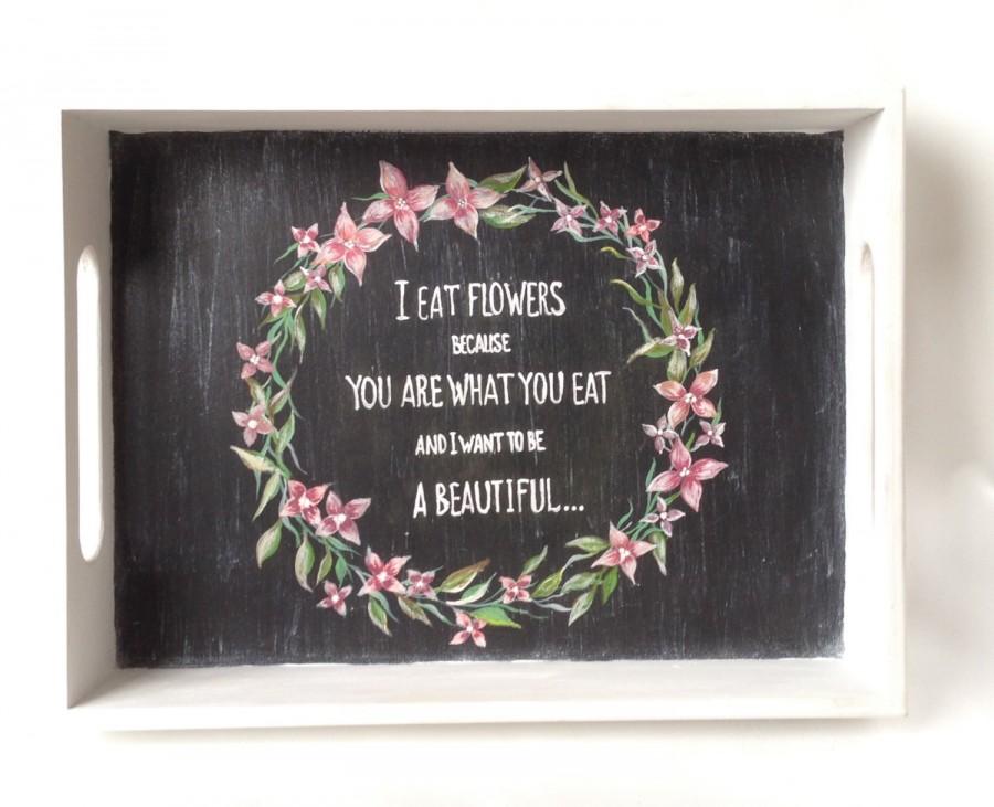 Свадьба - White breakfast tray Handpainted flowers and signs Wooden serving tray  Cottage chic Rustic decor Beautiful unique gift