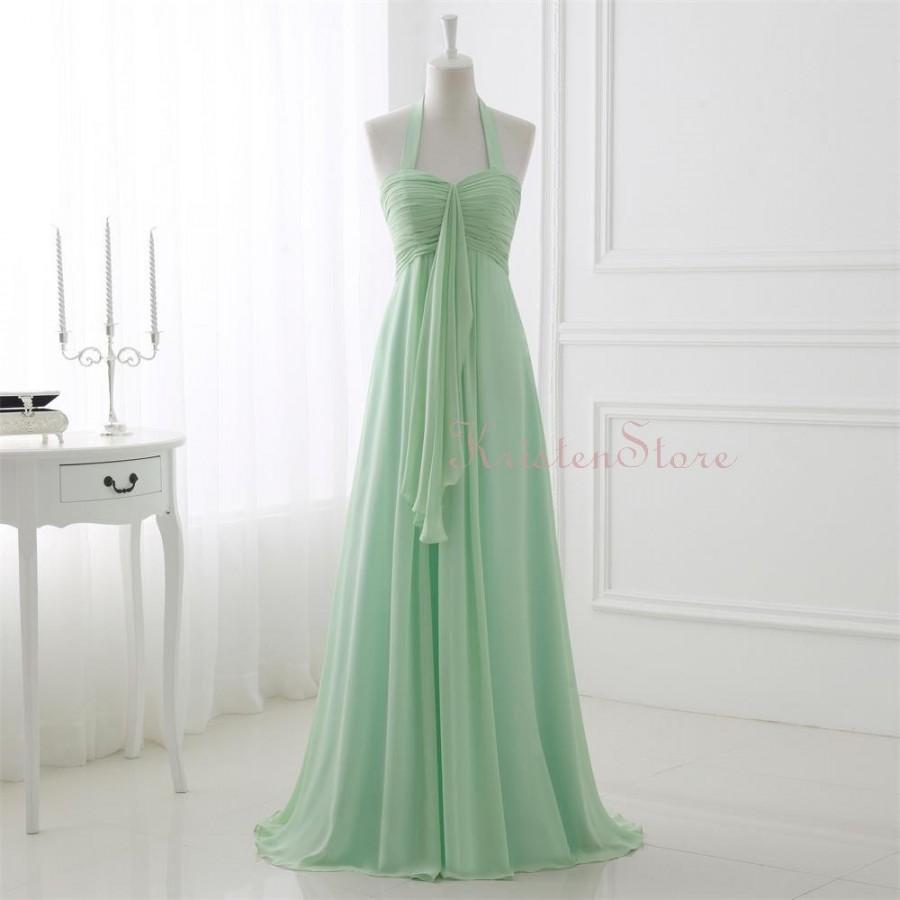 Mariage - 2016 Mint Green Bridesmaid Dress, Halter Dress, Long Chiffon Prom Dress, Formal Evening Dress, Pleat Bodice Bridesmaid Dress (BM01)