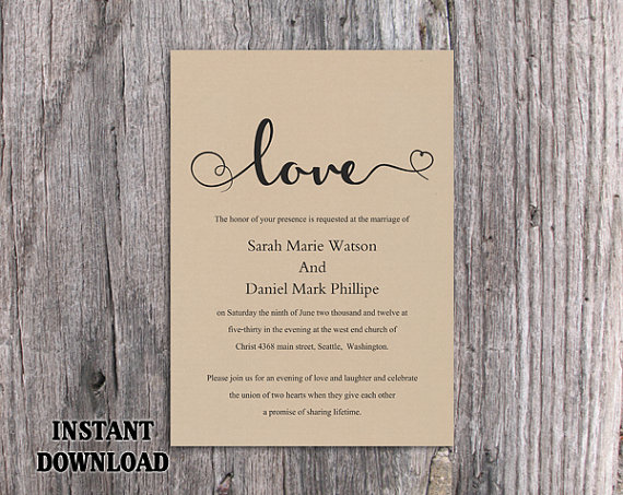Mariage - DIY Burlap Wedding Invitation Template Editable Word File Download Printable Rustic Wedding Invitation Heart Invitation Elegant Love Invite