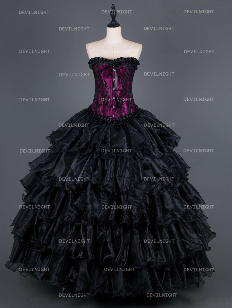 زفاف - Romantic Black and Purple Gothic Corset Long Prom Party Dress