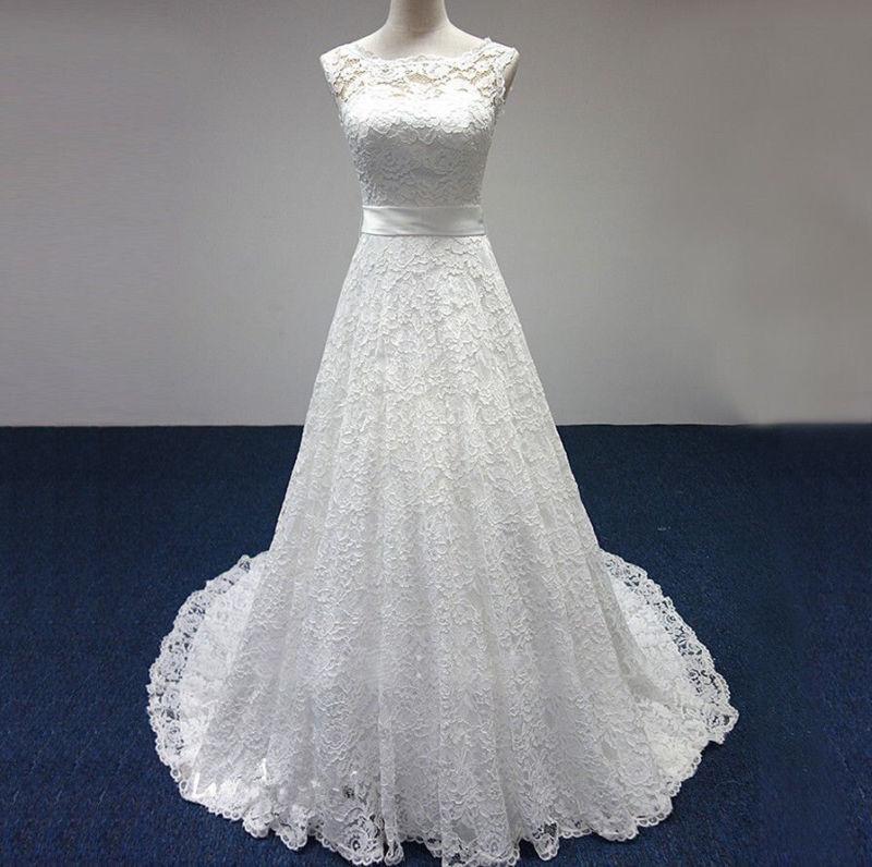 زفاف - 2016 White/Ivory Lace Wedding Dress Bridal Gown Custom Size 4-6-8-10-14-16-18+++