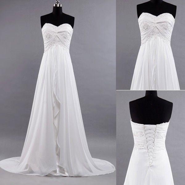 Свадьба - New Ivory Beach Wedding Dress Brides Long Dresses Factory Size 6-8-10-12-14-16
