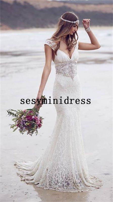 زفاف - 2015 New Sexy Mermaid Bridal Gown Beach Wedding Dress Custom Size 2 4 6 8 10++