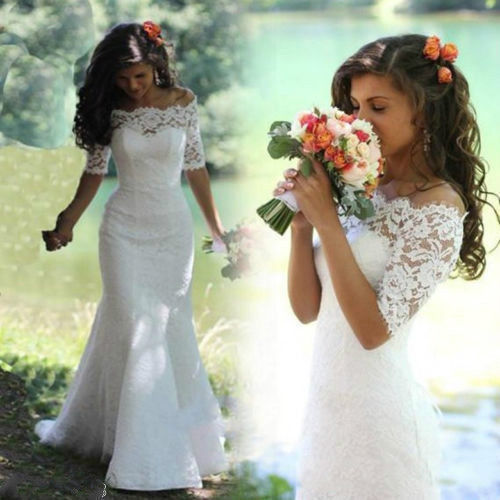 New White/Ivory Mermaid Wedding Dress Garden Bridal Dress Custom Size 6--16+ 
