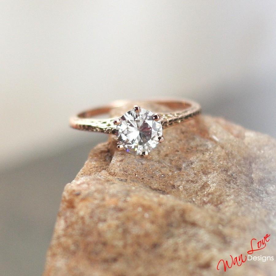 زفاف - Moissanite Solitaire Antique style Filigree Engagement Ring .75 1 ct 6mm 14k 18k White Yellow Rose Gold-Platinum-Custom-Wedding-Anniversary