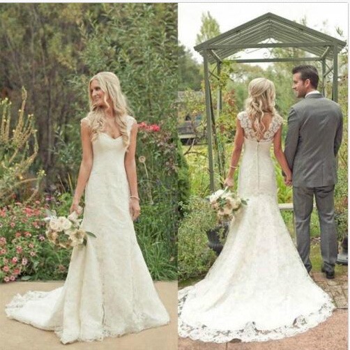 Wedding - Vintage Wedding Dress - White Straps Lace LAWD-90023