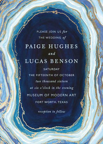 Wedding - Gilt Agate - Customizable Foil-pressed Wedding Invitations in Blue or Gold by Kaydi Bishop.
