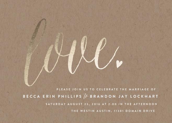 زفاف - Charming Love - Customizable Foil-pressed Wedding Invitations in Brown or Gold by Melanie Severin.