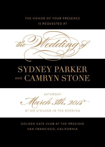 Hochzeit - Fashion District - Customizable Wedding Invitations in Black or Gold by Jill Means.