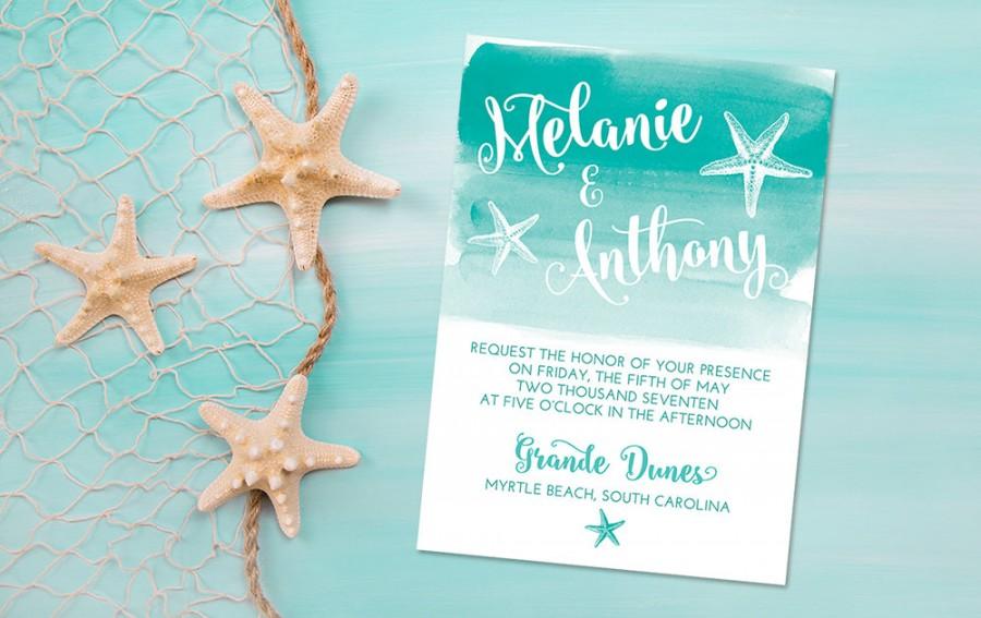 زفاف - Beach Wedding Invitation Card - Starfish Invitation - Watercolor Wedding Invitation "Sea Star Wash" Sea Wedding Invitation Card - WE PRINT