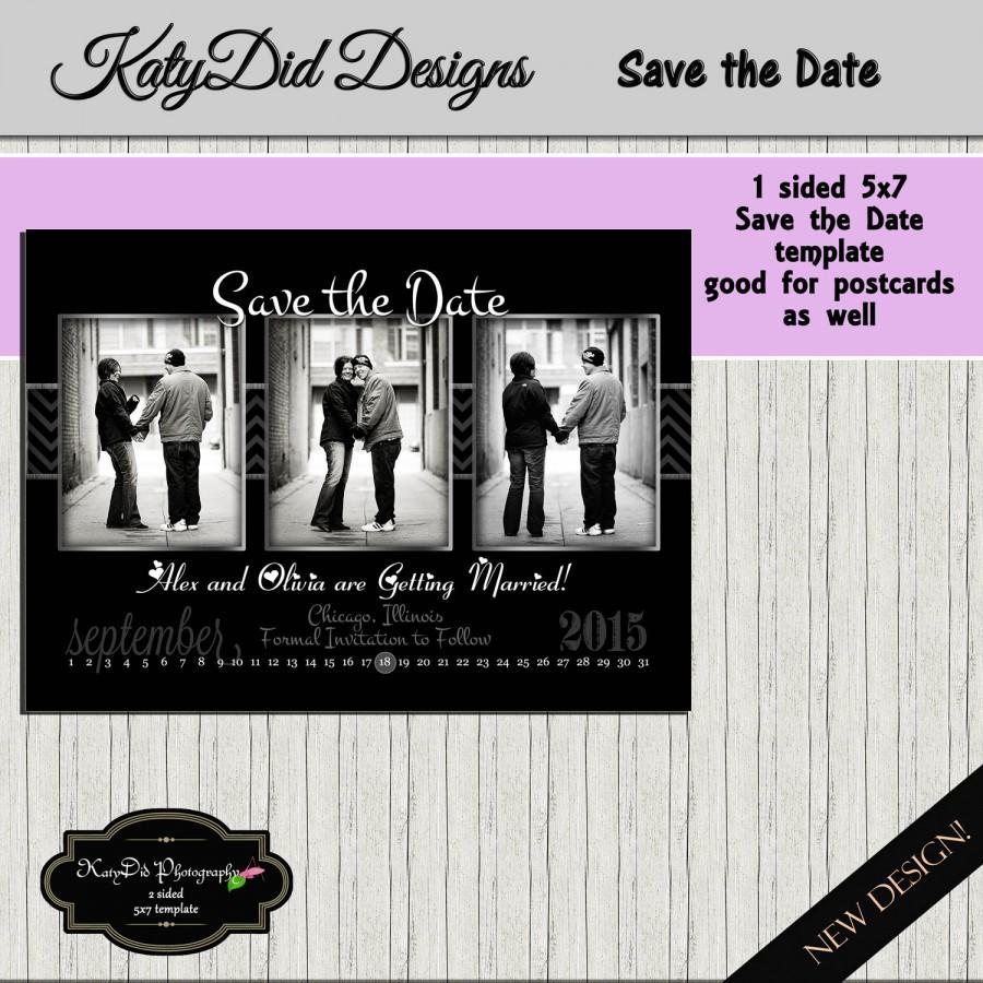 Mariage - Black Classic Chevron 1 sided  INSTANT DOWNLOAD Save the Date Template/PSD  5x7