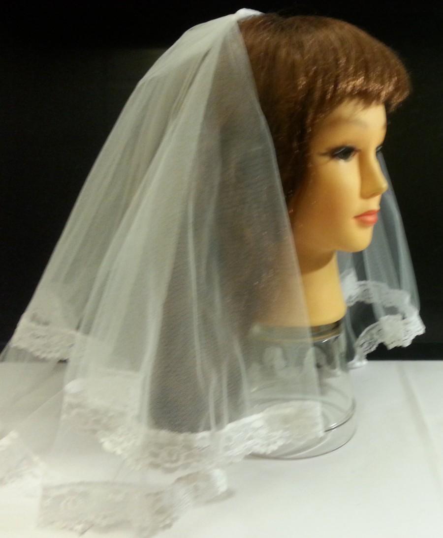 Wedding - Communion Veil 2 Tier LACE EDGE veil 1st tier 15" 2nd tier 20" White, Ivory  First communion Veil