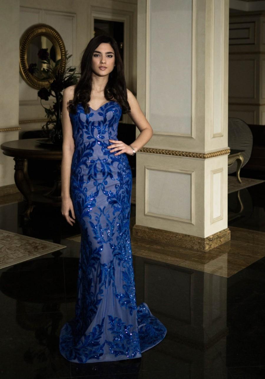 زفاف - Royal Blue evening gown with flowers, Long romantic dress, Long evening dress in blue, Long formal dress, Special occasion women dresses