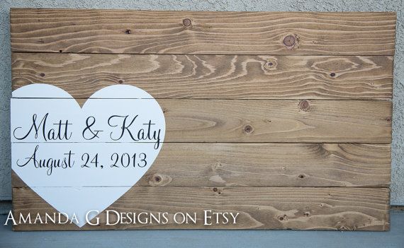 Mariage - Wedding Guest Book Hand Painted Wood Sign, Wedding Guest Book Alternative With Wrap Around Heart. Guestbook