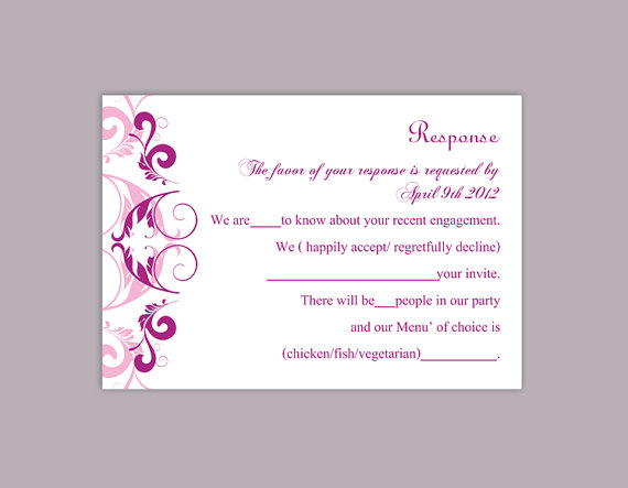 Hochzeit - DIY Wedding RSVP Template Editable Word File Instant Download Rsvp Template Printable RSVP Cards Purple Lilac Rsvp Card Elegant Rsvp Card