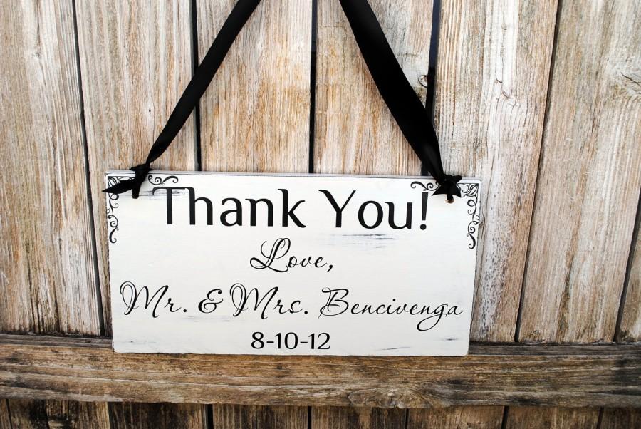 Свадьба - Large Wedding Thank You sign with last names wedding date and ribbon handle