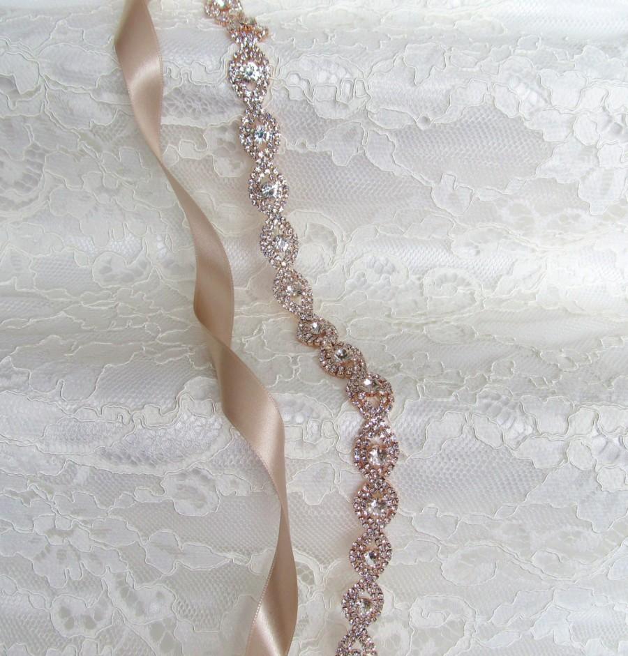 Hochzeit - Rose Gold Crystal Rhinestone Bridal Sash,Wedding sash,Belts And Sashes,Bridal Accessories,Bridal Belt and sashes,Ribbon Sash,Style #36
