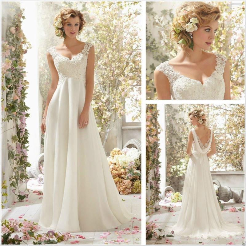 زفاف - New long White ivory Lace Bridal Gown Wedding Dress Stock Size 6 8 10 12 14 16
