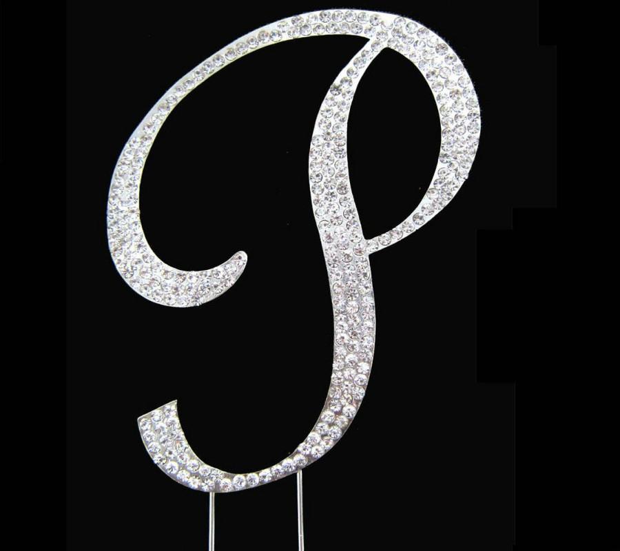 زفاف - Large Crystal Rhinestone Silver Letter "P" Monogram Wedding, Anniversary & Birthday Cake Topper *FREE SHIPPING*