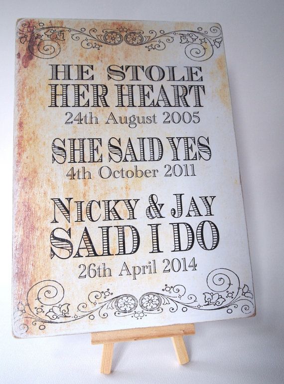 Wedding - Shabby Chic Wedding Sign Vintage Style Plaque 'He Stole Her Heart'