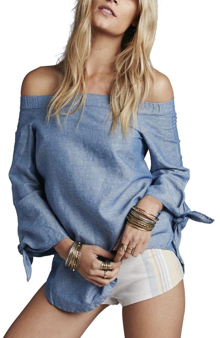 Mariage - Free People 'Show Me Some Shoulder' Off the Shoulder Cotton Blouse 