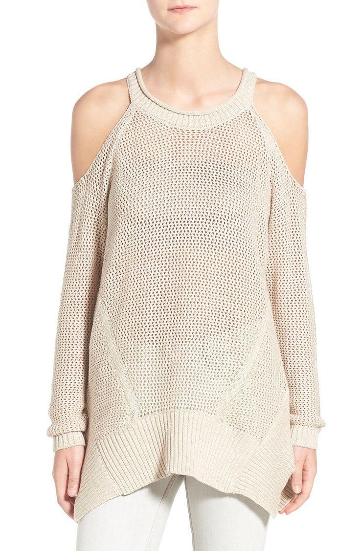 Wedding - Willow & Clay Open Knit Cold Shoulder Sweater 