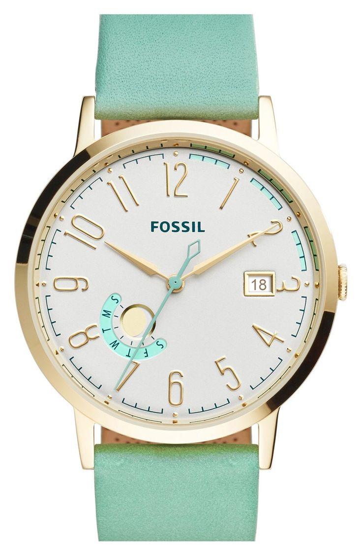 زفاف - Fossil 'Vintage Muse' Leather Strap Watch, 40mm 