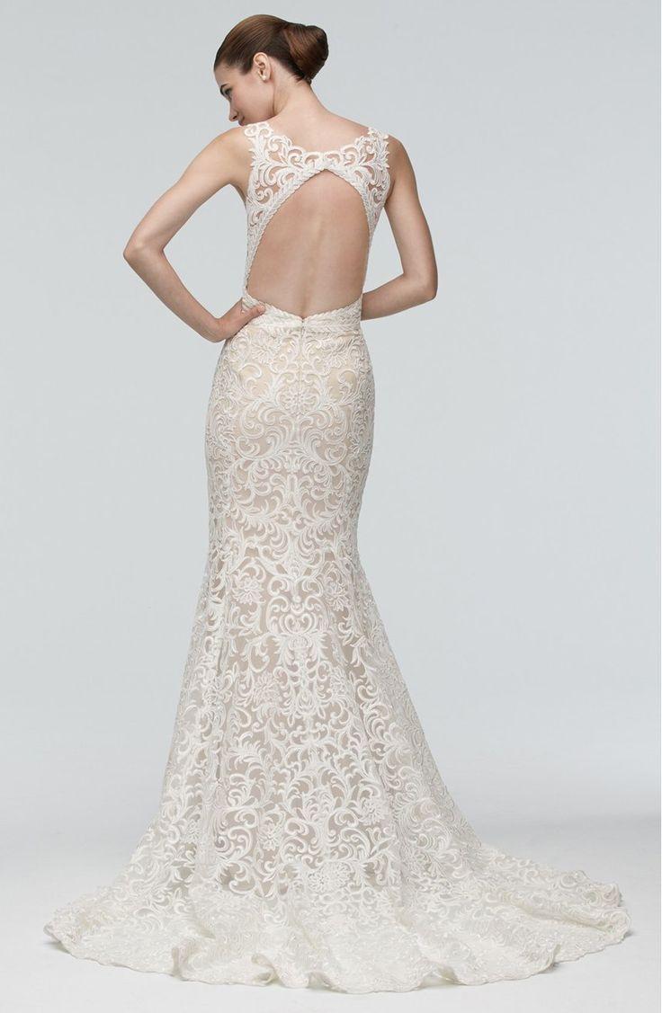Hochzeit - Watters 'Georgia' Back Cutout Lace Trumpet Gown (In Stores Only) 