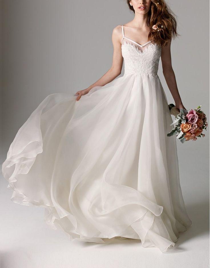 Wedding - Watters 'Kai' V-Neck Lace & Organza A-Line Gown (In Stores Only) 