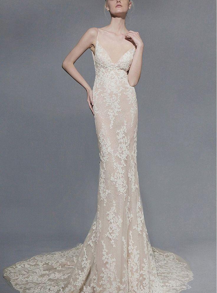 Hochzeit - Victoria Kyriakides 'Iole' Spaghetti Strap Lace Trumpet Gown (In Stores Only) 
