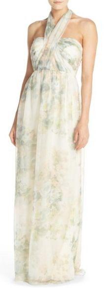 Hochzeit - Jenny Yoo 'Nyla' Floral Print Convertible Strapless Chiffon Gown 