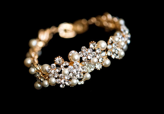 Wedding - Modern bridal bracelet, Swarovski pearls sparky CZ crystal bracelet, Bridal Jewelry Bracelet, Wedding Bracelet.