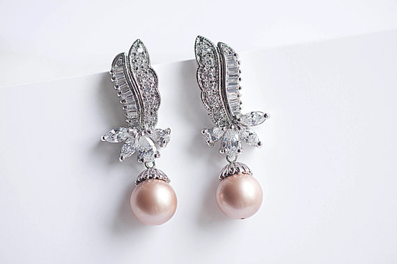 Свадьба - Statement wedding Bridemaid Bridal earring SET,rhinestones setting and Pearl Wedding Bridal Earings, Art Deco Bridal Jewelry. Grace_029