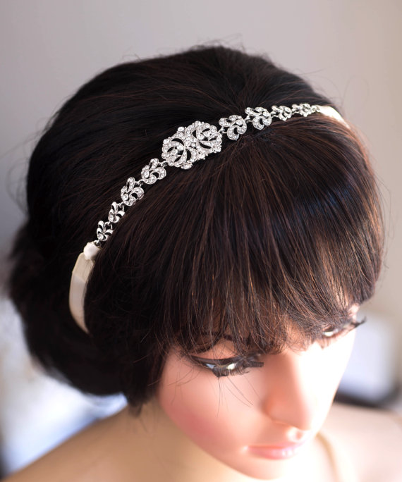 Mariage - Wedding Bridal Headband, Vintage Inspired Rhinestone Ribbon Bridal Headband Wedding Head band, Wedding Bridal Hair Accessories
