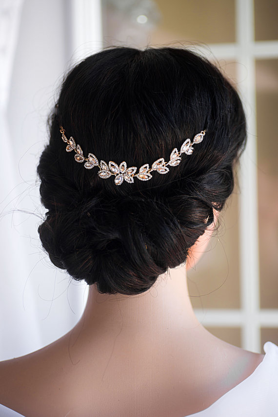 Wedding - Wedding Hair Chain Bridal Hair Golden Shadow/Silver plated crystal Headpiece Wedding Halo Crystal , Wedding Hair piece
