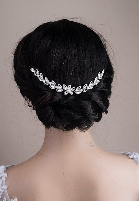 Wedding - Wedding Hair Chain Bridal Hair Chain Swarovski Pearls CZ crystal Hair Wrap Headpiece, Wedding Halo Crystal Hair Comb, Wedding Hair Comb Vine