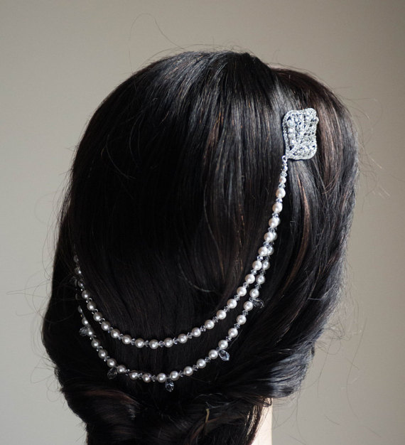 Mariage - Statement Wedding head band Pearl Chain Headpiece Bridal Head Piece Pearl Chain Halo Hair Wedding Hair Accessories