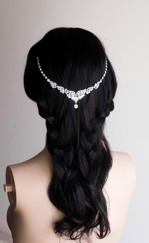 Hochzeit - Statement Wedding head band Pearl Chain Headpiece Bridal Head Piece Pearl Chain Halo Hair Wedding Hair Accessories