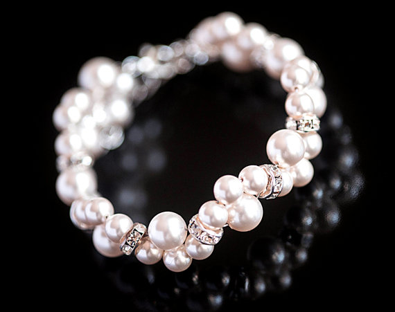 Mariage - Swarovski Bridal Bracelet, Swarovski Pearls Swarovski Crystal Elements and Silver Ball Cluster Bracelet, Rhinestone Statement bracelet,