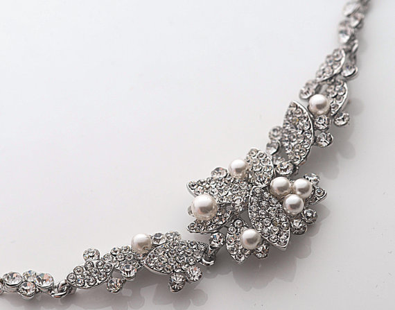 Hochzeit - Swarovski Pearl Bridal Bracelet, Swarovski Pearls ,Vintage Style CZ　Crystal Wedding Bracelet Cuff., Wedding Bridal Bracelet