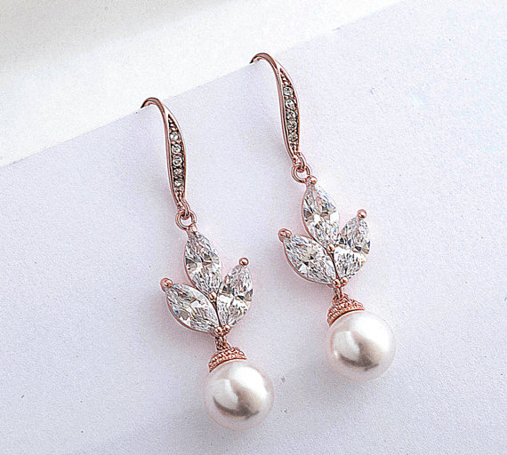 Mariage - Statement Wedding cubic zirconia Earrings,Rose Gold/Silver Bridal Jewelry swarovski pendant statement wedding earring