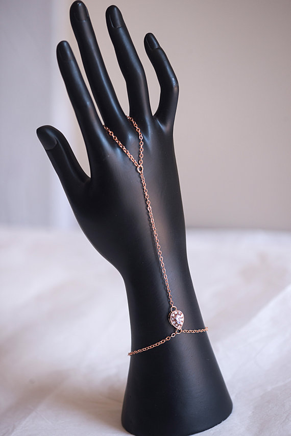 Mariage - Slave bracelet 14K rose gold plated chain slave bracelet, hand bracelet, delicate slave bracelet, finger to wrist bracelet, body jewelry