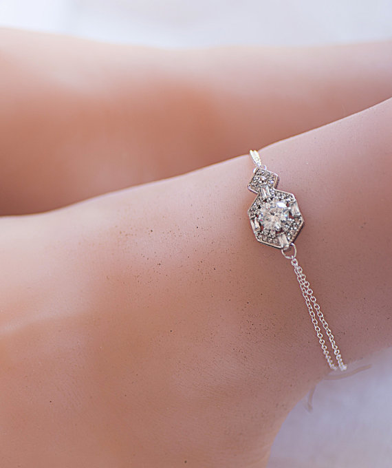 زفاف - CZ Crystal Anklet -Silver Anklet-Beach Jewelry- Ankle Bracelet -Wedding Accessories Foot Chains, Bridal Bridemaid foot jewelry,