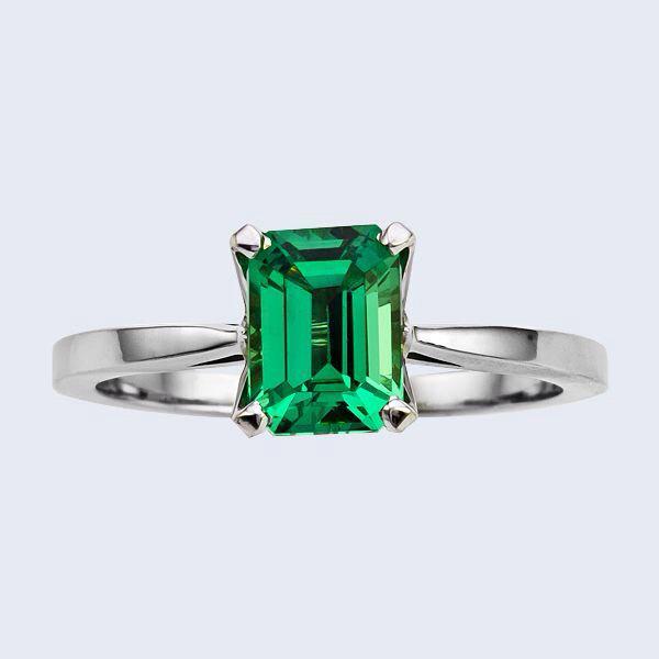 Mariage - Emerald Engagement Ring Bloomed Love Collection Emerald Cut 7x5mm 14kt White Gold Ring Engagement Ring Wedding Ring Anniversary