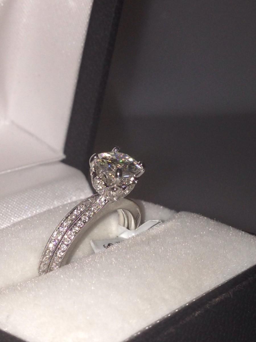 زفاف - Vintage Engagement Ring Wedding Band Set 18k Gold 6.5mm Round Forever One Moissanite & Round Natural Diamonds Pristine Custom Rings