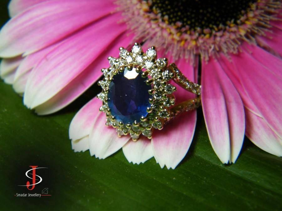 زفاف - Sapphire Flower Ring, 14K Gold Ring, 1.08 CT Diamond Ring, Blue Sapphire Ring, Art Deco Unique Engagement Ring, Cluster Ring Size 6.5